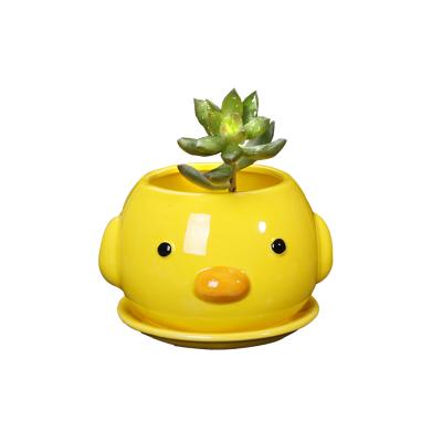 China Hot Sale Artificial Small Duck Flower Mini Succulent Ceramic Plant Pots Eco-friendly Yellow Flower Pot for sale