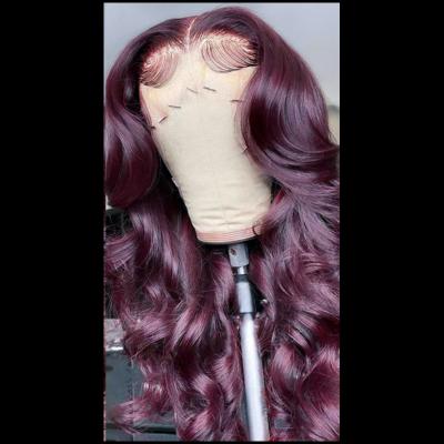 China Body Wave New Product Unprocessed Raw Hair Glueless Highlights Purple Color Body Wave HD Lace Frontal Wigs With Baby Hair for sale