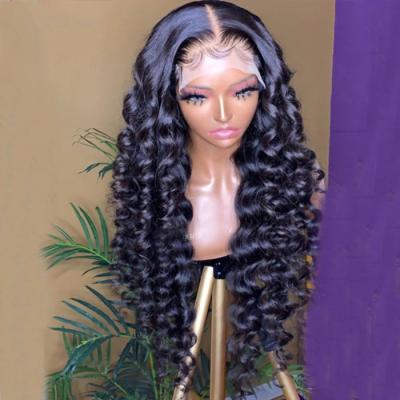 China Body Wave Vendors Cuticle Aligned Human Hair Ombre Natural Color Deep Wave Glueless Transparent Lace Front Wigs For Black Woman for sale