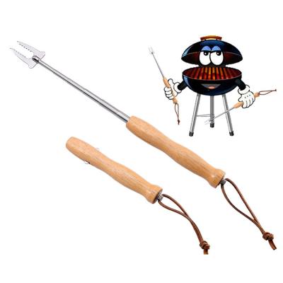 China Amazon Wood Supplier Multi-Use Campfire Estick 32inch Handle Roasting Easily Cleaned Telescopic BBQ Forks For Grill for sale