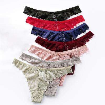 China D-911 Ladies Lace Transparent Women's Thong Breathable Panties High Quality Sexy Hippie Tanga Low Waist Underwear for sale