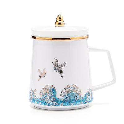 China Retro Viable Creative Glass Ceramic Cup Tea Cup Three-piece Set Water Cup Home Office Personal Gift Customization for sale