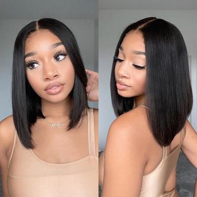 China Body Wave/Straight/Kinkycurly/Loose Wave Dropshipping Pre Plucked Brazilian Remy Glueless 613 Hd 4*4 Bob Lace Closure Human Hair Transparent Straight Curly Wig for sale