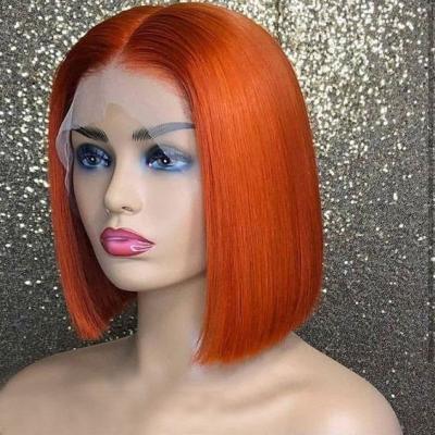 China Cheap Hair Bob Wig For Black Women, Body Wave 14 Inch Silky Straight 4*4 Hd Brazilian Orange Short Bob Human Hair Lace Closure Wig for sale