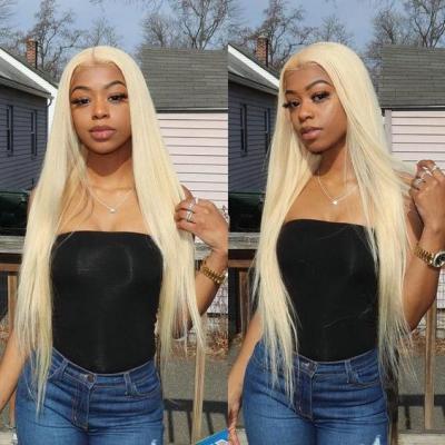 China 40 Inch Virgin Silky Straight Wave Straight 613 HD Transparent Blonde Hair 13*4*1 T Part Wig Pre Plucked Cuticle Aligned Lace Frontal Wig for sale