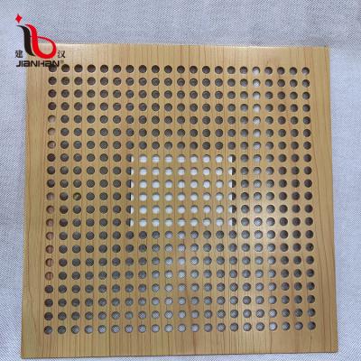 China Modern Exterior Decorative Grain Facade Wood Curtain Wall Aluminum Veneer Perforated Wood Wall Panel for sale