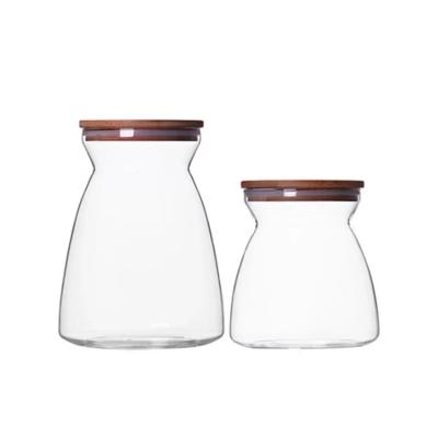 China Viable Simple Style High Borosilicate Food Fruit Storage Glass Jar Set With Bamboo Lid For Kitchen Coffee Tea for sale