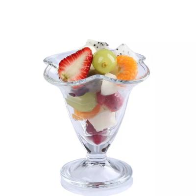 China CLASSIC Fancy Lily Shaped Transparent Glass Ice Cream Cup Bowl Eggnog Cup for sale