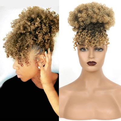 China Afro Kinky Curly Top Blowout Curly Drawstring Synthetic Ponytail With Bangs Hair Extensions Short Pony Tail Synthetic Hair Ponytail for sale