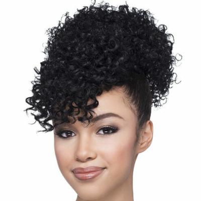 China Kinky Curly Afro Synthetic Drawstring Ponytail Bun With Bangs Short Kinky Curly Ponytail Extensions With Two Clips For Women for sale