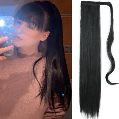 China Straight Ponytail Extension Synthetic Fiber Hair Extension Tie Ponytail Drawstring Hair Heat Resistant Ponytail for sale