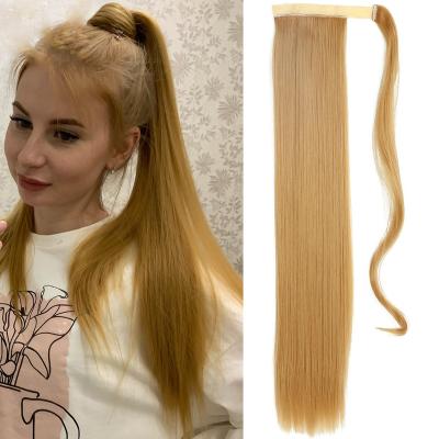 China Long Wavy Stick Clip In Ponytail Wig Synthetic Fiber Heat Resistant Hair Extensions For Women for sale