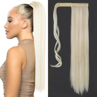 China Long Stick Nature Black Wave Ponytails Cut In Heat Resistant Synthetic Fiber Hair Wig Ponytail Extensions For Women for sale