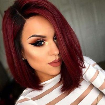 China Smooth Soft Red Synthetic Hair Elastic Lace Front Wig Supplier 14 Advance Bob Wig Synthetic Hair Wigs Inch Short For Women for sale