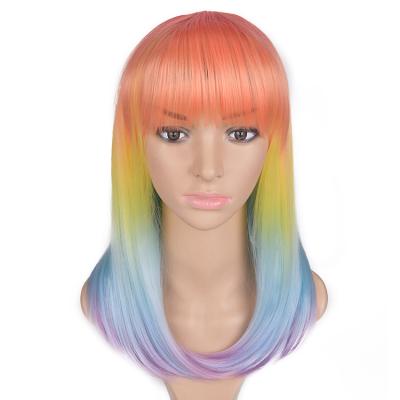 China Colorful Bob Quality Straight Synthetic Hair Short Wave Wigs Women Fashion Halloween Cosplay Daily Rainbow Silky Straight Party Wigs for sale