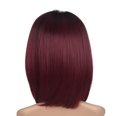 China Wholesale High Quality Elastic Lace Hair Synthetic Wig Colored Free Shipping Straight Middle Bob Short Part Wig Synthetic for sale