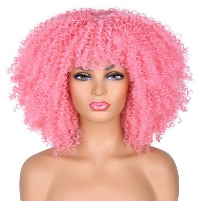 China Wholesale Curly Kinky Curly Curly With Bangs For Women Color Afro Wig Synthetic Fiber Curly Hair Wigs For Party Daily Wear for sale