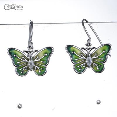 China Korean Fashion Sterling Latest Design Earrings TRENDY Green Butterfly Silver Plated Certified Quality for sale