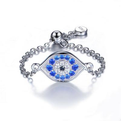 China Wholesale Custom Evil And Newest OEM CLASSIC Jewelry Eyes Shape 925 AAA Blue Silver Zircon Adjustable Ring For Jewelry for sale