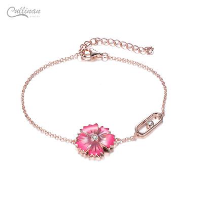 China TRENDY Cullinan Jewelry Custom 925 Sterling Silver Enamel Red Flowers Charms Bracelet Adjustable Women Fashion Bracelets Wholesale for sale