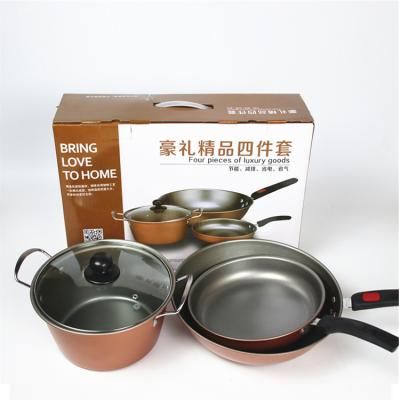 China Sustainable Golden Cookware Sets 4 Pieces Cookware Sets Nonstick Cookware Set Cast Iron for sale