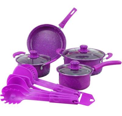 China Durable Design 13pcs Nonstick Colored Cast Iron Cookware Sets With Granite Coating for sale