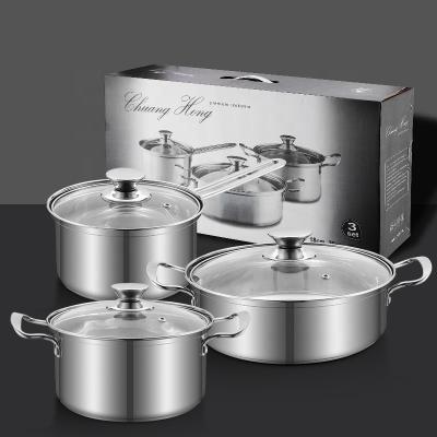 China Sustainable Kitchen Cooking Non Stick 18cm 20cm 26cm Stock Pots Stainless Steel Cookware Sets for sale