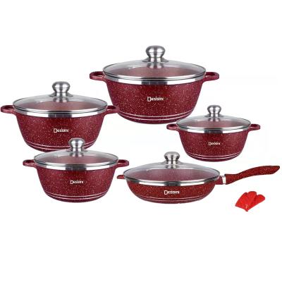 China Sustainable Design Non Stick Cookware Sets Kitchen Cooking Pot With Granite Coating for sale