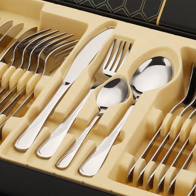 China Gift Box 24pcs Viable Rose Gold Stainless Steel Steak Knife Fork Spoon Cutlery Set for sale