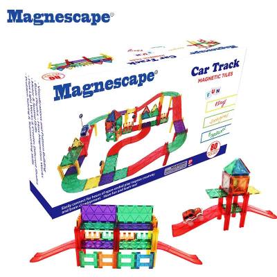 China Building Toy Magnescape 80pcs DIY Set Set Building Blocks Race Car Magnetic Track Toy Magnetic Tiles Car for sale