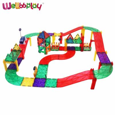 China Building Toy Wellbbplay 80pcs DIY Set Set Building Blocks Race Car Magnetic Track Toy Magnetic Tiles Car for sale