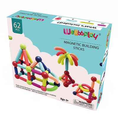 China Magnetic Toy 62 Magnetic Rods and Balls Kit Permanent Rod Magnetic Stick Building Block Magnetic Sticks Kids Toys for sale