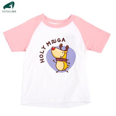 China Casual Breathable Short Sleeve T-shirt Printing Cute Deer For Girls Summer Kid Lovely Cotton Clothing for sale