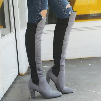 China Winter Round Boots For Women Over The Knee High Heels Pencil Women's Tall Boots Long Suede Length Pencil High Heels for sale