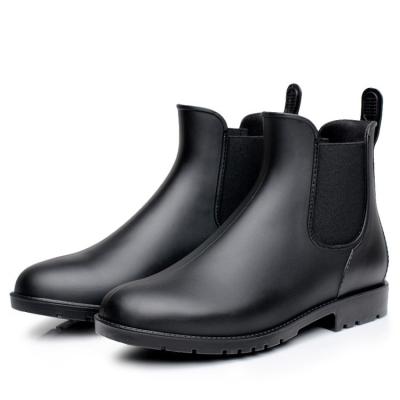 China Waterproof Classic Black Customized Women Rubber Rain Boots Waterproof Rubber Elastic Ankle Rain Shoes Ladies for sale