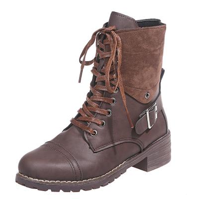 China 2021NEW round fashion motorcycle Martin Boots Pu Leather Buckle strap female women's boots plus size shoes for sale