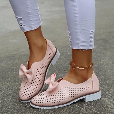 China 2021 Fashion Bow Massage Women's Pointed Pink Shallow Mouth Women's Casual Single Toe Flats Shoes for sale