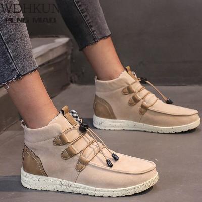 China Lightweight Woman Lace Up Flock Shoes Ladies Casual Seam Female Shoes Plus Size Women Ankle Boots Winter Women's Warm Flats for sale