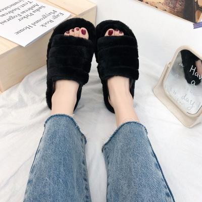 China Custom Made Fashion Trend Women's Indoor Outdoor Fluffy Ladies Soft Fuzzy Rabbit Fur Fur Slide Slippers For Women for sale