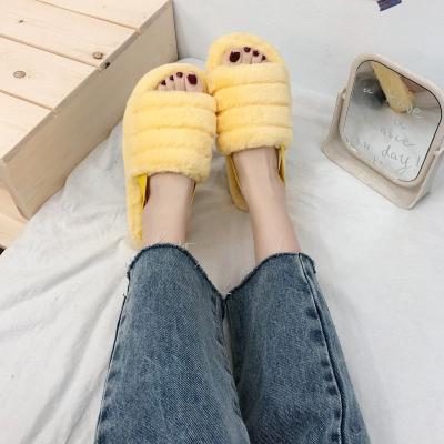 China Custom Made Fashion Trend Women's Indoor Outdoor Fluffy Ladies Soft Fuzzy Rabbit Fur Fur Slide Slippers For Women for sale