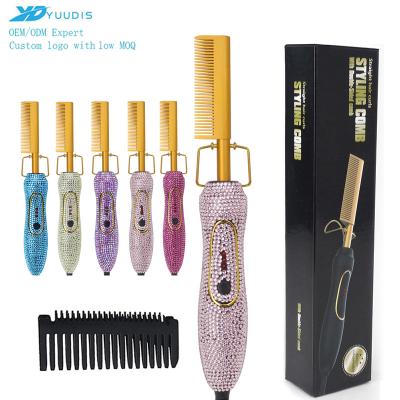 China Hot New Home Style Crystal Curly Luxury Hair Brush Bling Comb Straightener With Custom Logo for sale