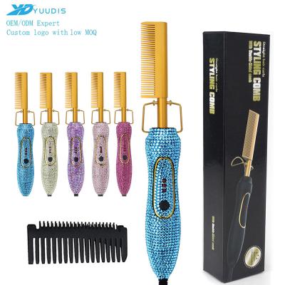 China Home Newest Bling Combs Copper Hair Brush Set Diamond Hot Comb With Pink Diamonds for sale