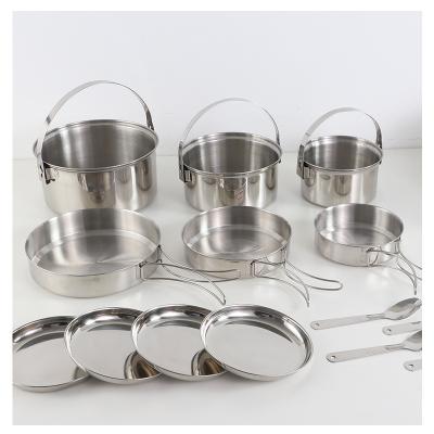 China Gas Cooker Best Selling Stainless Steel Picnic Cookware Set Outdoor Cook Ware With Kettle for sale