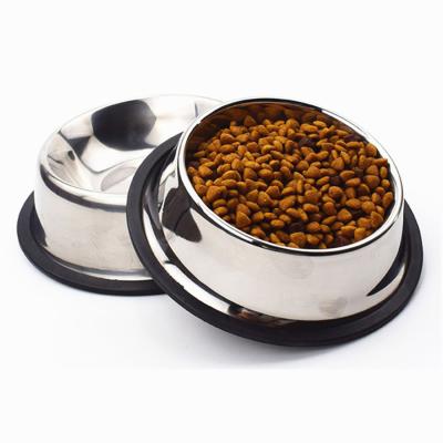 China Sustainable Stainless Steel Pet Food Bowl With Dog Cat Rubber Base Feeder for sale