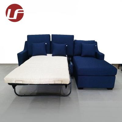 China Small Durable Modern Modular Compact Blue Fabric 3 Seater L Corner Sofa Bed for sale