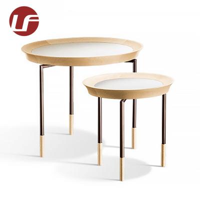 중국 Custom Made Modern Solid Wood Round 3 Leg Hotel Room Coffee Table From Foshan Durable Supplier Small 판매용