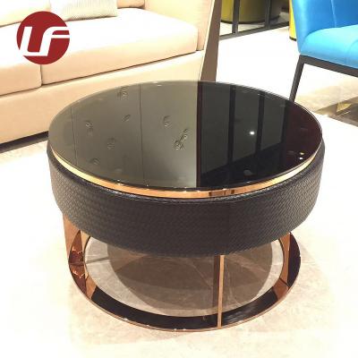 China Wholesale Custom Durable High Gloss Black Metal Luxury Hotel Glass Coffee Table Furniture for sale