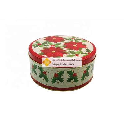 China JH Storage Cute Decorative Holiday Cookies Round Metal Tin Boxes for sale