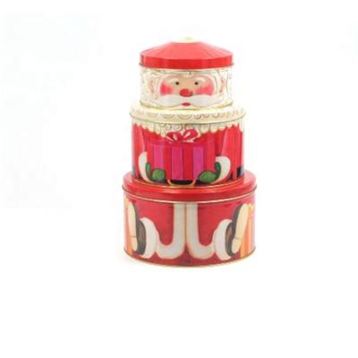 China Gift & Craft JH Food Grade Christmas Santa Shaped Decorative Gift Tin Set 3 for sale