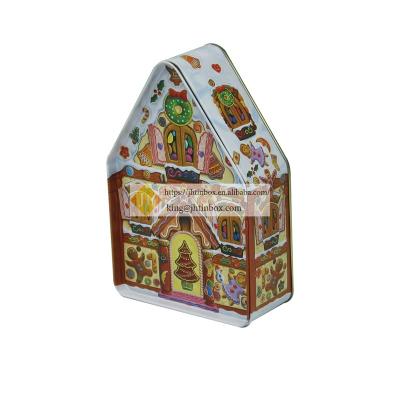 China JH Christmas Cookie Cookie House Shape Metal Material Eco - Friendly And Recyclable Tin Can for sale